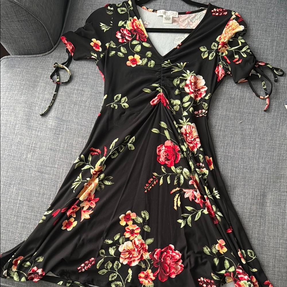 Planet Gold Black Floral Mini Dress